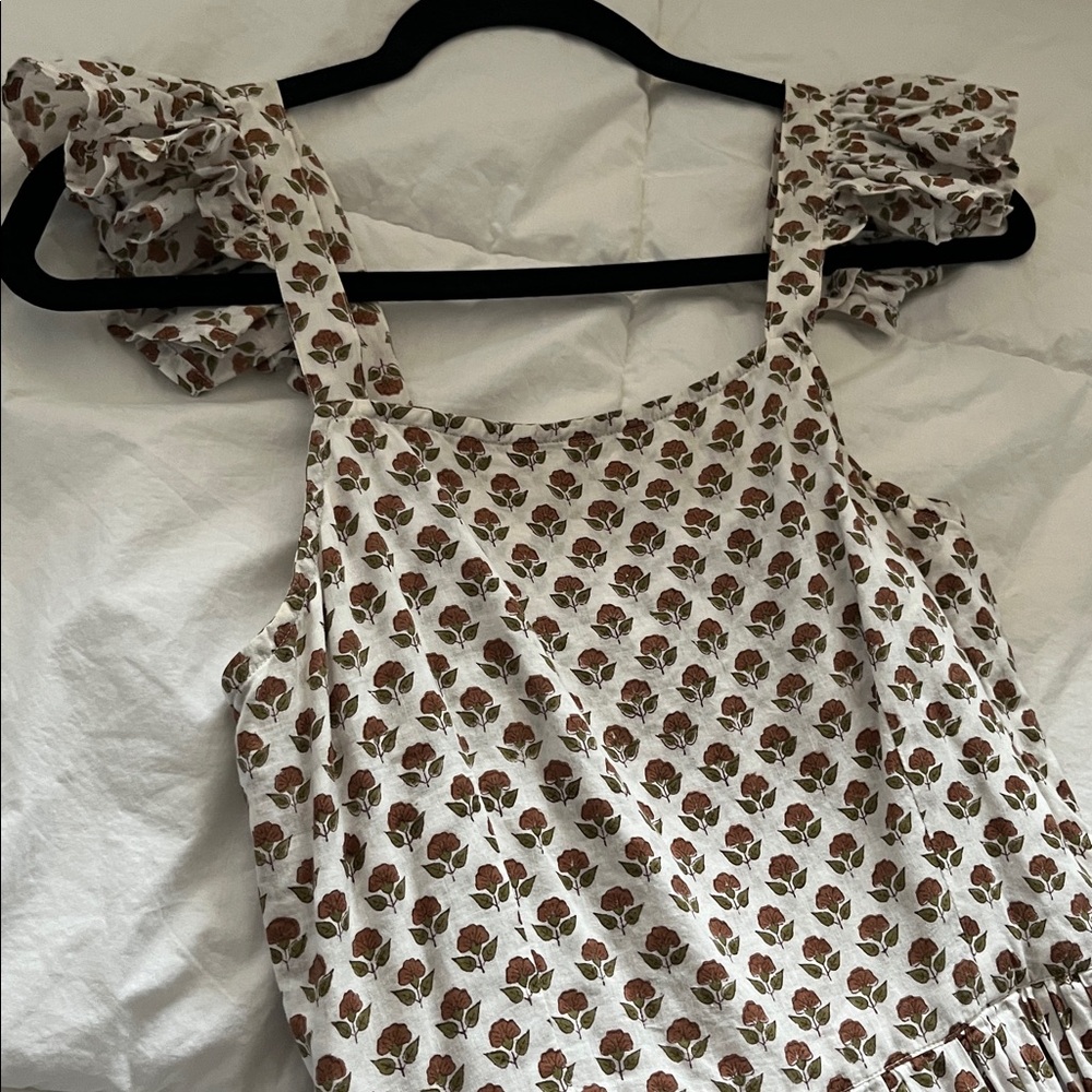 Daughters of India 100% cotton white floral print ruffle sleeve maxi dress - Picture 2 of 7